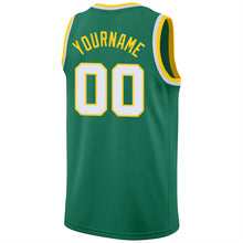 Load image into Gallery viewer, Custom Kelly Green White-Gold Round Neck Rib-Knit Basketball Jersey
