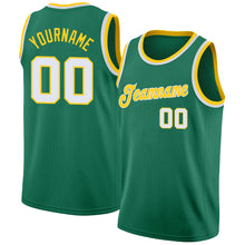 Load image into Gallery viewer, Custom Kelly Green White-Gold Round Neck Rib-Knit Basketball Jersey
