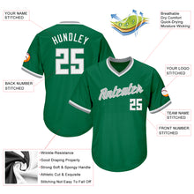 Load image into Gallery viewer, Custom Kelly Green White-Gray Authentic Throwback Rib-Knit Baseball Jersey Shirt