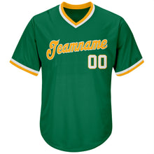 Load image into Gallery viewer, Custom Kelly Green White-Gold Authentic Throwback Rib-Knit Baseball Jersey Shirt