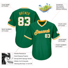 Load image into Gallery viewer, Custom Kelly Green White-Gold Authentic Throwback Rib-Knit Baseball Jersey Shirt