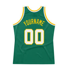 Load image into Gallery viewer, Custom Kelly Green White-Gold Authentic Throwback Basketball Jersey