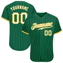 Load image into Gallery viewer, Custom Kelly Green White Pinstripe White-Gold Authentic Baseball Jersey