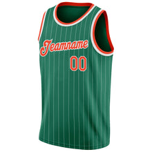Load image into Gallery viewer, Custom Kelly Green White Pinstripe Orange-White Authentic Basketball Jersey