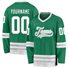 Load image into Gallery viewer, Custom Kelly Green White-Gray Hockey Jersey