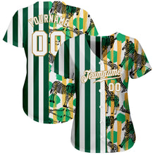 Load image into Gallery viewer, Custom Kelly Green White-Old Gold 3D Pattern Design Zebras And Giraffes Authentic Baseball Jersey