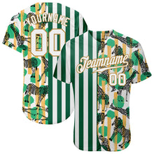 Load image into Gallery viewer, Custom Kelly Green White-Old Gold 3D Pattern Design Zebras And Giraffes Authentic Baseball Jersey