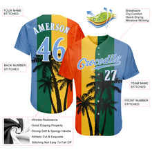 Load image into Gallery viewer, Custom Kelly Green Light Blue-White 3D Pattern Design Hawaii Coconut Trees Authentic Baseball Jersey