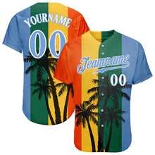 Load image into Gallery viewer, Custom Kelly Green Light Blue-White 3D Pattern Design Hawaii Coconut Trees Authentic Baseball Jersey