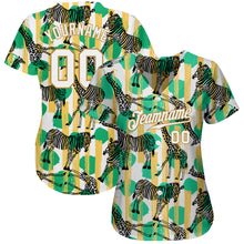 Load image into Gallery viewer, Custom Kelly Green White-Old Gold 3D Pattern Design Zebras And Giraffes Authentic Baseball Jersey
