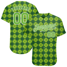 Load image into Gallery viewer, Custom Kelly Green Neon Green-White 3D Pattern Design Authentic St. Patrick's Day Baseball Jersey