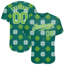 Load image into Gallery viewer, Custom Kelly Green Neon Green-White 3D Pattern Design Authentic St. Patrick's Day Baseball Jersey