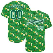 Load image into Gallery viewer, Custom Kelly Green Kelly Green-White 3D Pattern Design Authentic St. Patrick's Day Baseball Jersey
