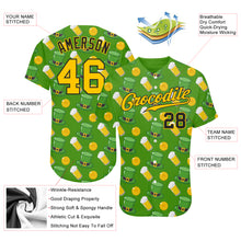 Load image into Gallery viewer, Custom Kelly Green Gold-Black 3D Pattern Design Authentic St. Patrick's Day Baseball Jersey