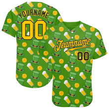 Load image into Gallery viewer, Custom Kelly Green Gold-Black 3D Pattern Design Authentic St. Patrick's Day Baseball Jersey