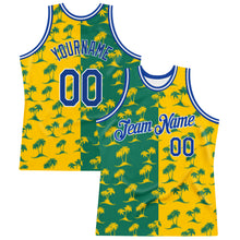 Load image into Gallery viewer, Custom Kelly Green Royal-Gold 3D Pattern Hawaii Palm Trees Authentic Basketball Jersey