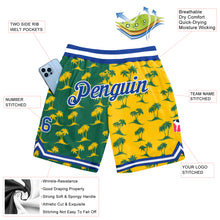 Load image into Gallery viewer, Custom Kelly Green Royal-Gold 3D Pattern Design Palm Trees Authentic Basketball Shorts