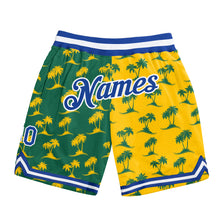 Load image into Gallery viewer, Custom Kelly Green Royal-Gold 3D Pattern Design Palm Trees Authentic Basketball Shorts