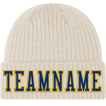 Load image into Gallery viewer, Custom City Cream Royal-Gold Stitched Cuffed Knit Hat