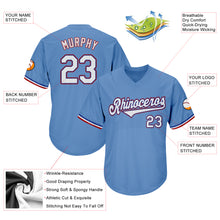 Load image into Gallery viewer, Custom Light Blue White-Red Authentic Throwback Rib-Knit Baseball Jersey Shirt