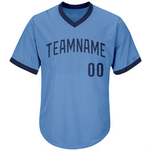 Load image into Gallery viewer, Custom Light Blue Navy Authentic Throwback Rib-Knit Baseball Jersey Shirt