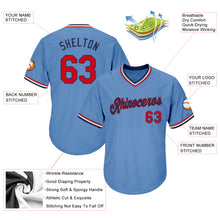 Load image into Gallery viewer, Custom Light Blue Red-Navy Authentic Throwback Rib-Knit Baseball Jersey Shirt