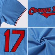 Load image into Gallery viewer, Custom Light Blue Red-White Authentic Throwback Rib-Knit Baseball Jersey Shirt