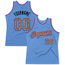 Load image into Gallery viewer, Custom Light Blue Camo-Pink Authentic Throwback Basketball Jersey