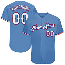 Load image into Gallery viewer, Custom Light Blue White-Red Authentic Baseball Jersey