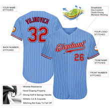 Load image into Gallery viewer, Custom Light Blue White Pinstripe Red-Navy Authentic Baseball Jersey