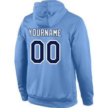 Load image into Gallery viewer, Custom Stitched Light Blue Navy-White Sports Pullover Sweatshirt Hoodie
