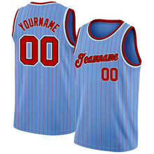 Load image into Gallery viewer, Custom Light Blue Red Pinstripe Red-Black Authentic Basketball Jersey