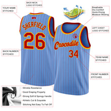 Load image into Gallery viewer, Custom Light Blue Red Pinstripe Red-Gold Authentic Basketball Jersey