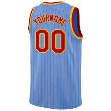 Load image into Gallery viewer, Custom Light Blue Red Pinstripe Red-Gold Authentic Basketball Jersey