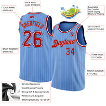 Load image into Gallery viewer, Custom Light Blue White Pinstripe Red-Navy Authentic Basketball Jersey