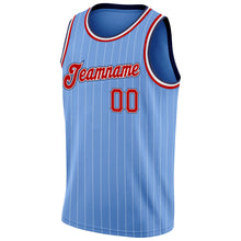 Load image into Gallery viewer, Custom Light Blue White Pinstripe Red-Navy Authentic Basketball Jersey