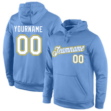 Load image into Gallery viewer, Custom Stitched Light Blue White-Gold Sports Pullover Sweatshirt Hoodie