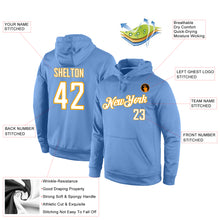 Load image into Gallery viewer, Custom Stitched Light Blue White-Gold Sports Pullover Sweatshirt Hoodie