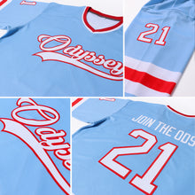 Load image into Gallery viewer, Custom Light Blue White-Red Hockey Jersey