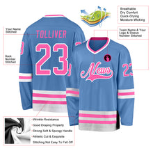 Load image into Gallery viewer, Custom Light Blue Pink-White Hockey Jersey