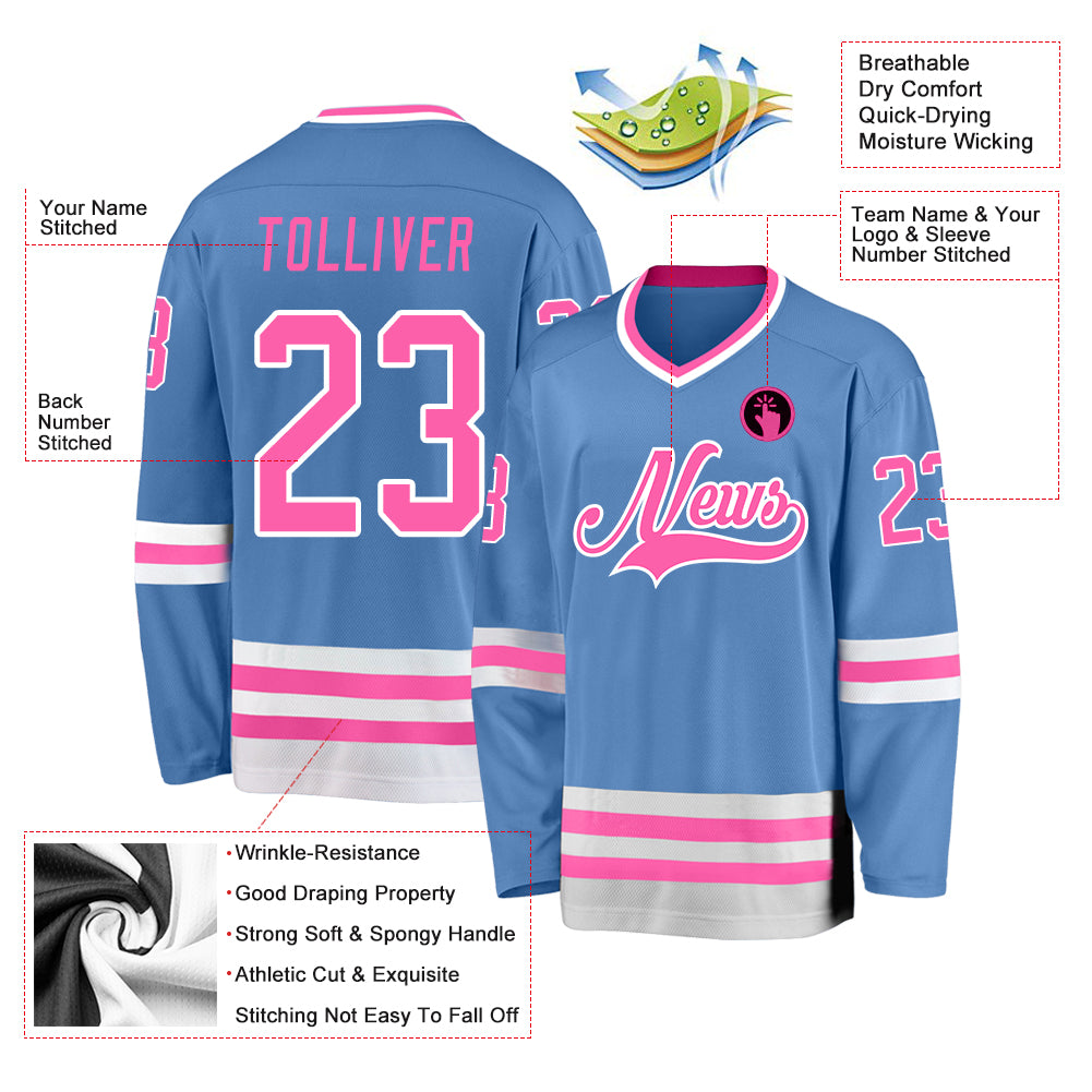 Custom Black Pink-Light Blue Hockey Jersey On Sale – FiitgCustom