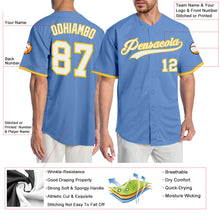 Load image into Gallery viewer, Custom Light Blue White-Gold Authentic Baseball Jersey