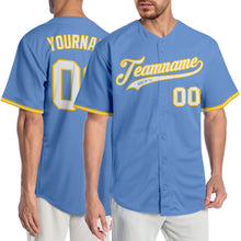 Load image into Gallery viewer, Custom Light Blue White-Gold Authentic Baseball Jersey