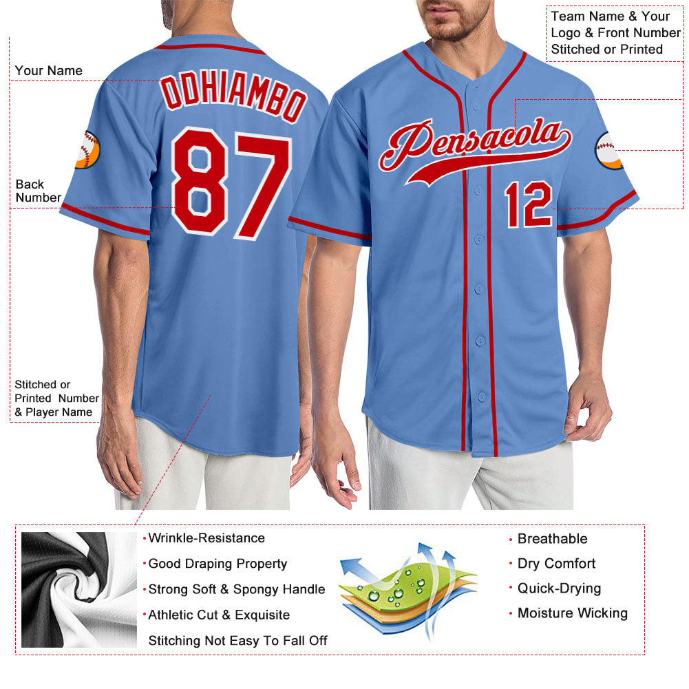 Custom Light Blue Red-White Authentic Baseball Jersey Fast Shipping –  FiitgCustom