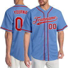 Load image into Gallery viewer, Custom Light Blue Red-White Authentic Baseball Jersey