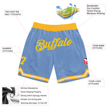 Load image into Gallery viewer, Custom Light Blue Gold Authentic Throwback Basketball Shorts