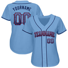 Load image into Gallery viewer, Custom Light Blue Navy-Red Authentic Drift Fashion Baseball Jersey