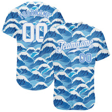Load image into Gallery viewer, Custom Light Blue White-Light Blue 3D Pattern Design Waves Authentic Baseball Jersey