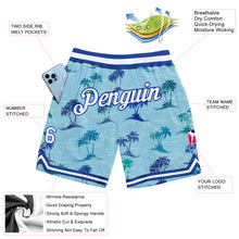 Load image into Gallery viewer, Custom Light Blue White-Royal 3D Pattern Design Palm Trees Authentic Basketball Shorts