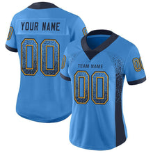 Load image into Gallery viewer, Custom Powder Blue Navy-Gold Drift Fashion Football Jersey